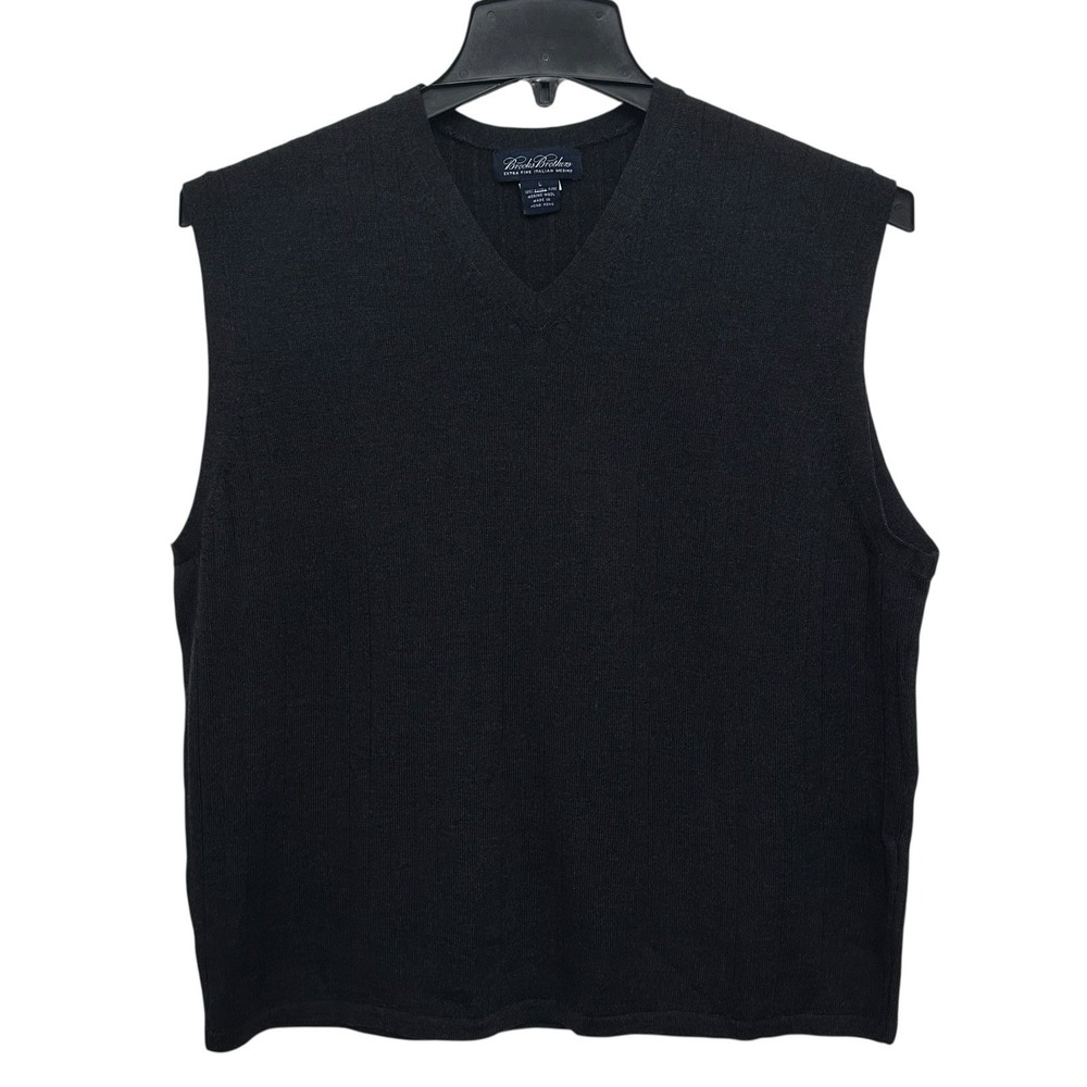 Vintage Brooks Brothers Sweater‎ Vest Mens L Black 100% Merino Wool Grandpacore